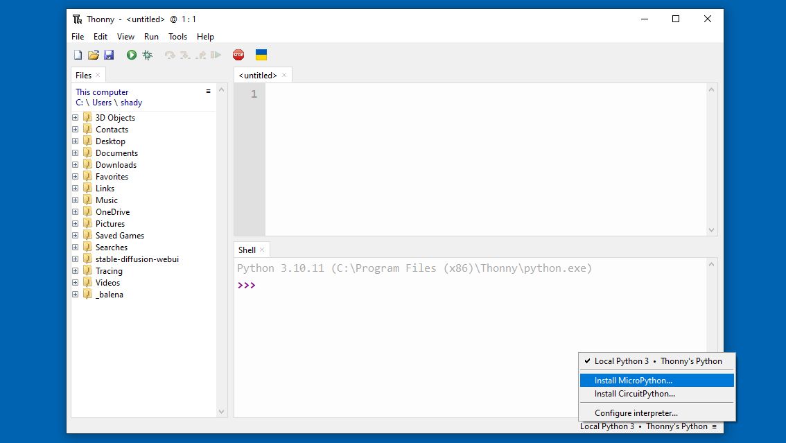 Thonny Instalar MicroPython menú