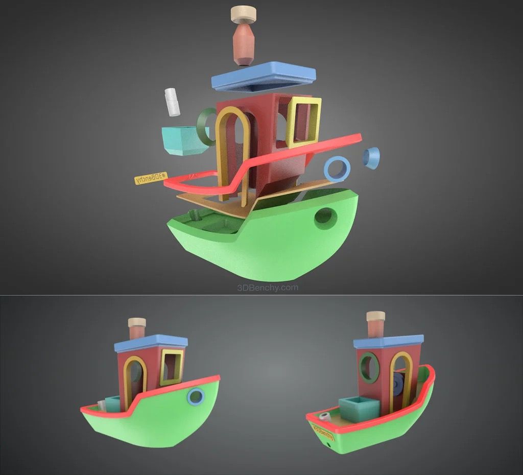 Ilustración de vista ampliada de varias partes en 3DBenchy