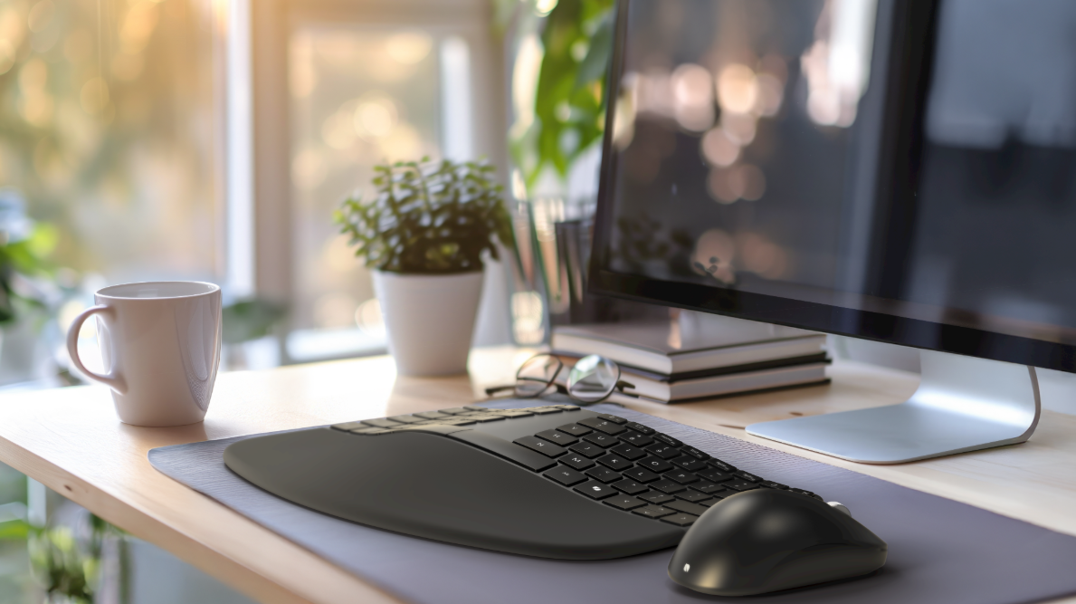 Teclado ergonómico compacto Incase sobre un escritorio