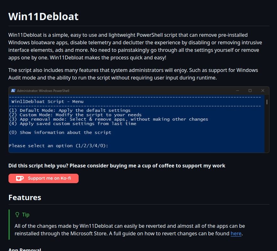 Debloat tools for Windows 11