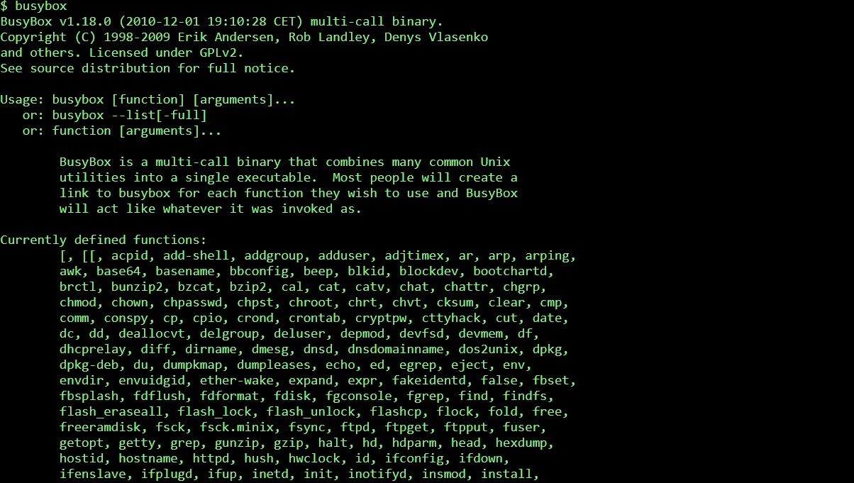 Captura de pantalla de BusyBox