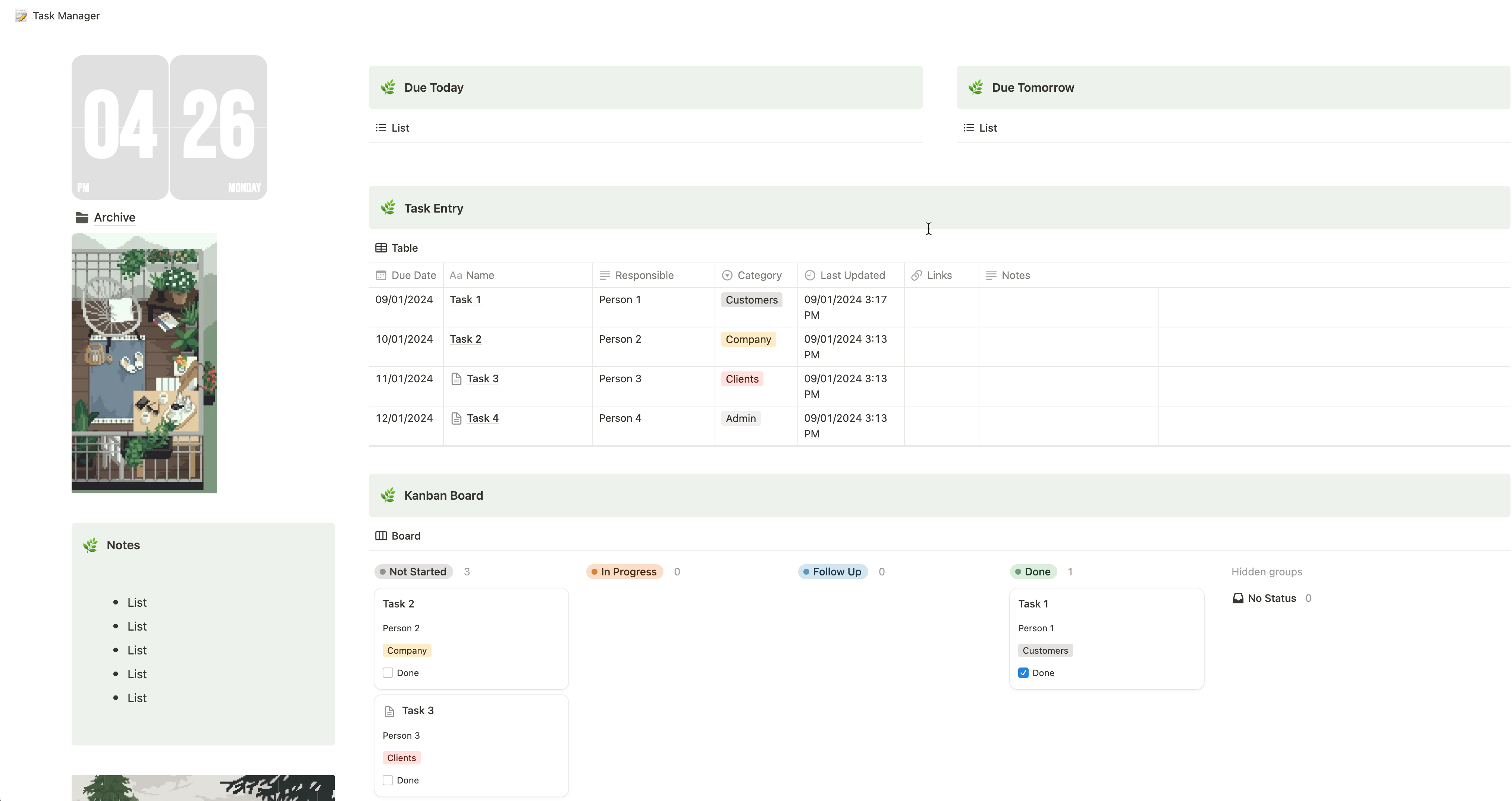 Administrador de tareas Kanban de Notion