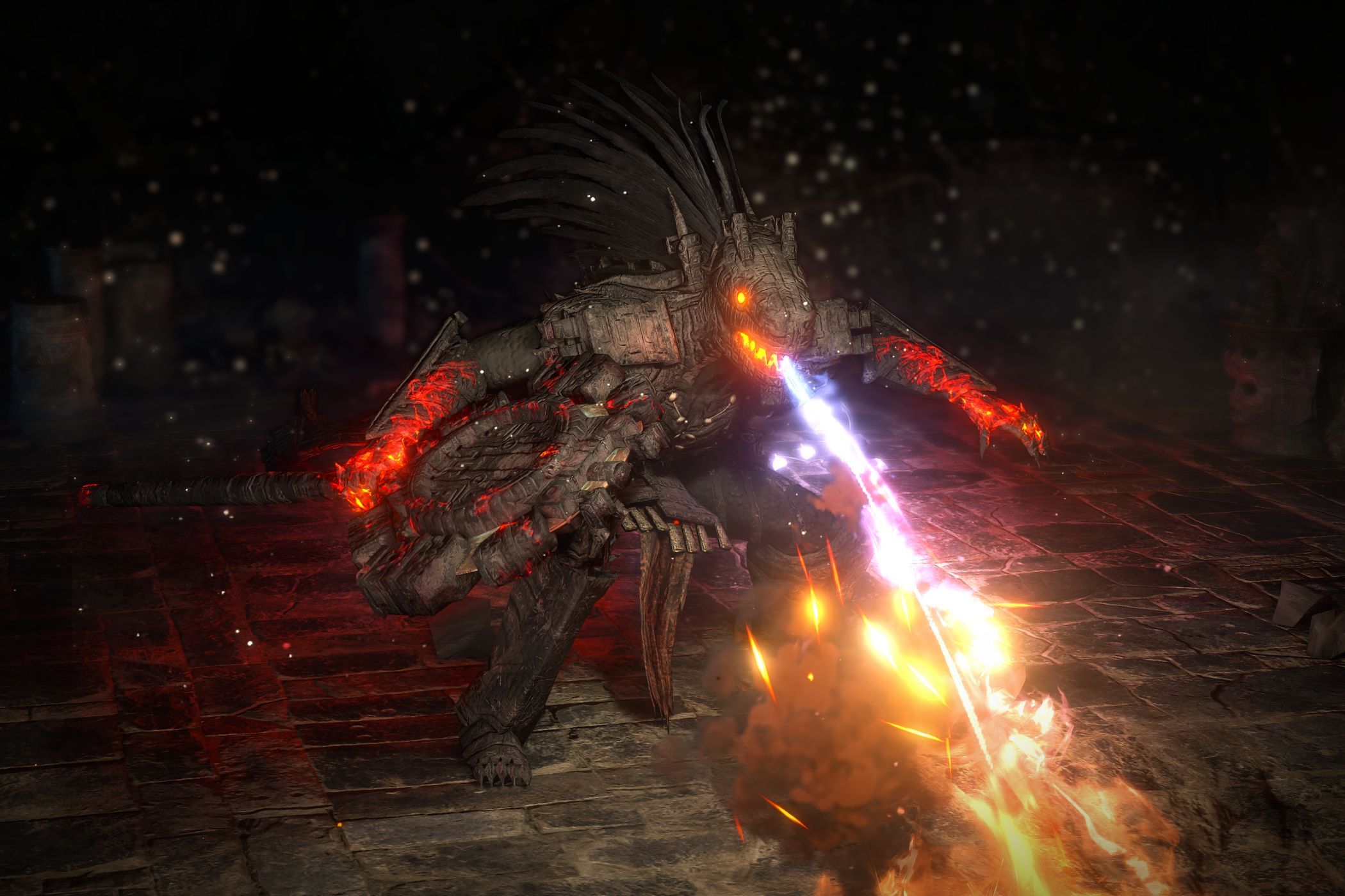 El jefe Blackjaw de Path of Exile 2 escupe fuego en la arena