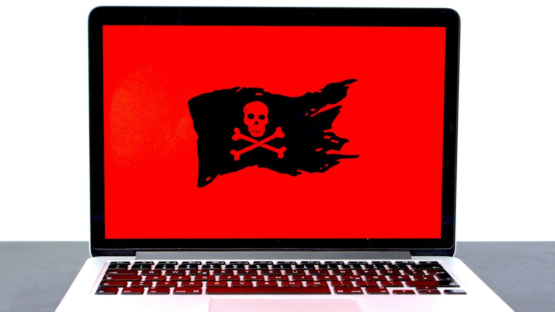 A danger sign on a laptop screen.