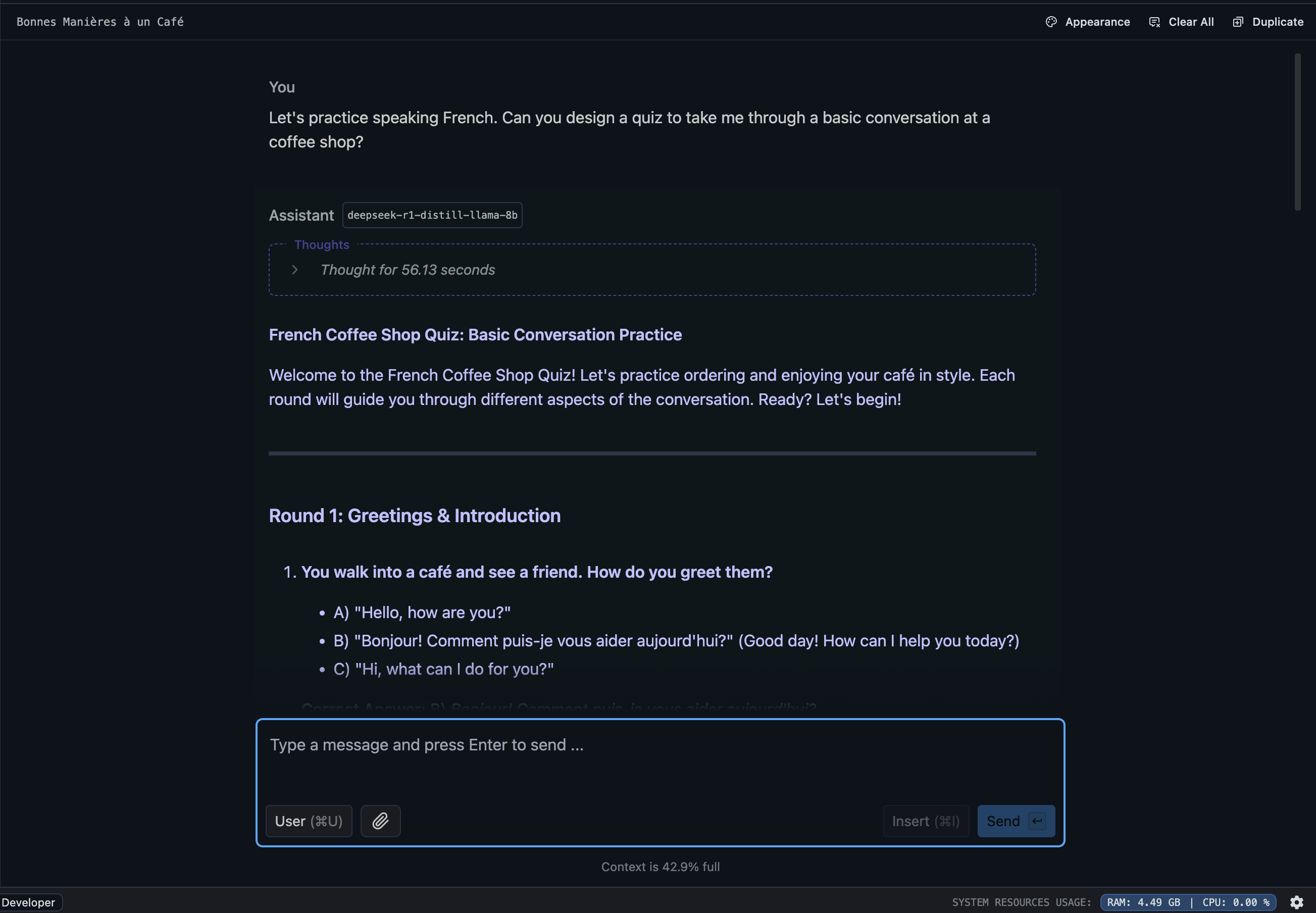 LM Studio Practice French results