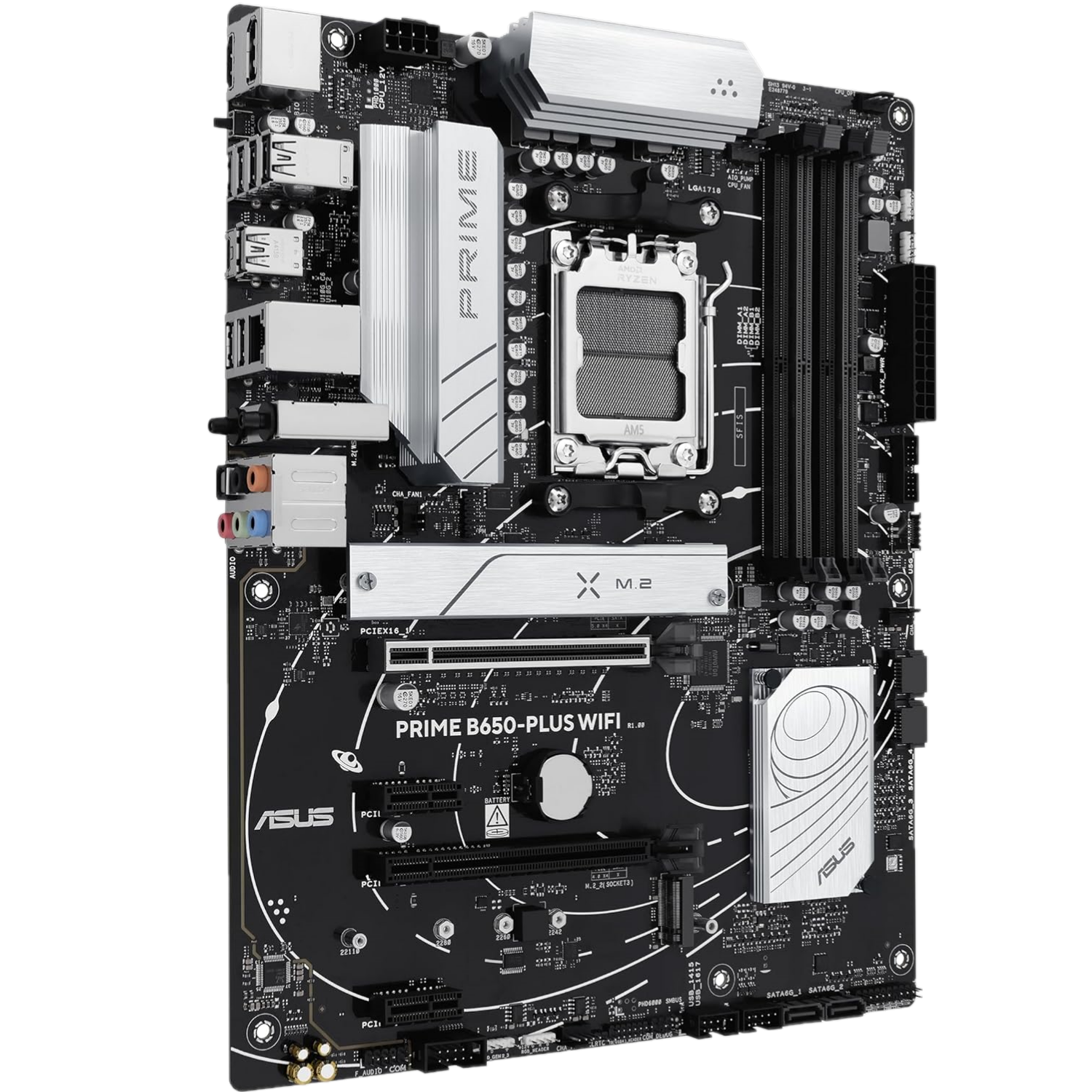 Transparent render of a black-and-grey motherboard