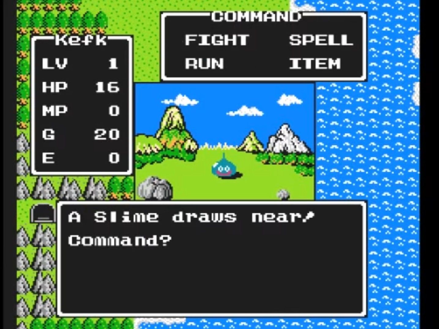 Fighting a slime monster in Dragon Warrior