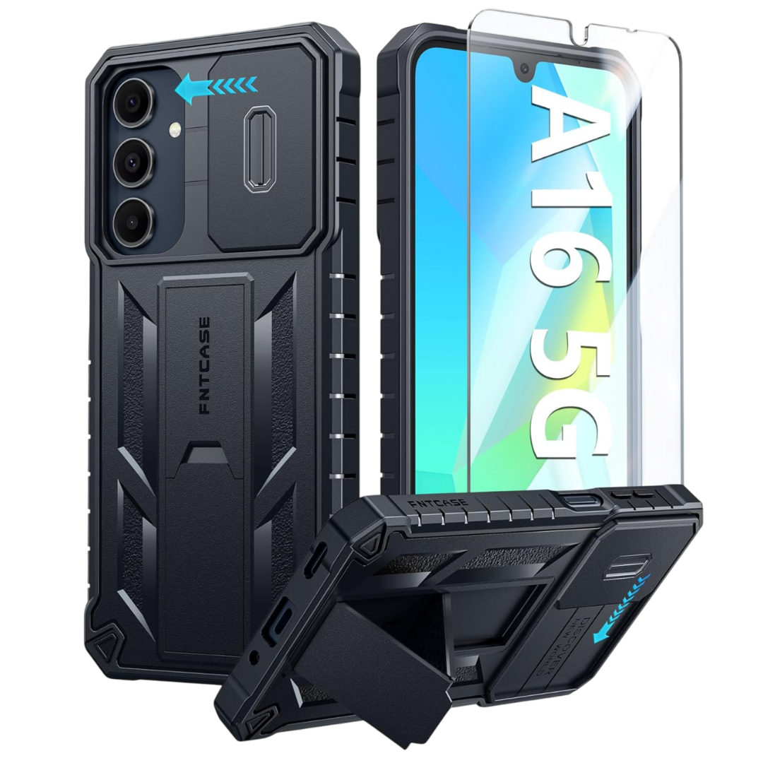 render of fntcase heavy duty galaxy a16 case shown from several angles
