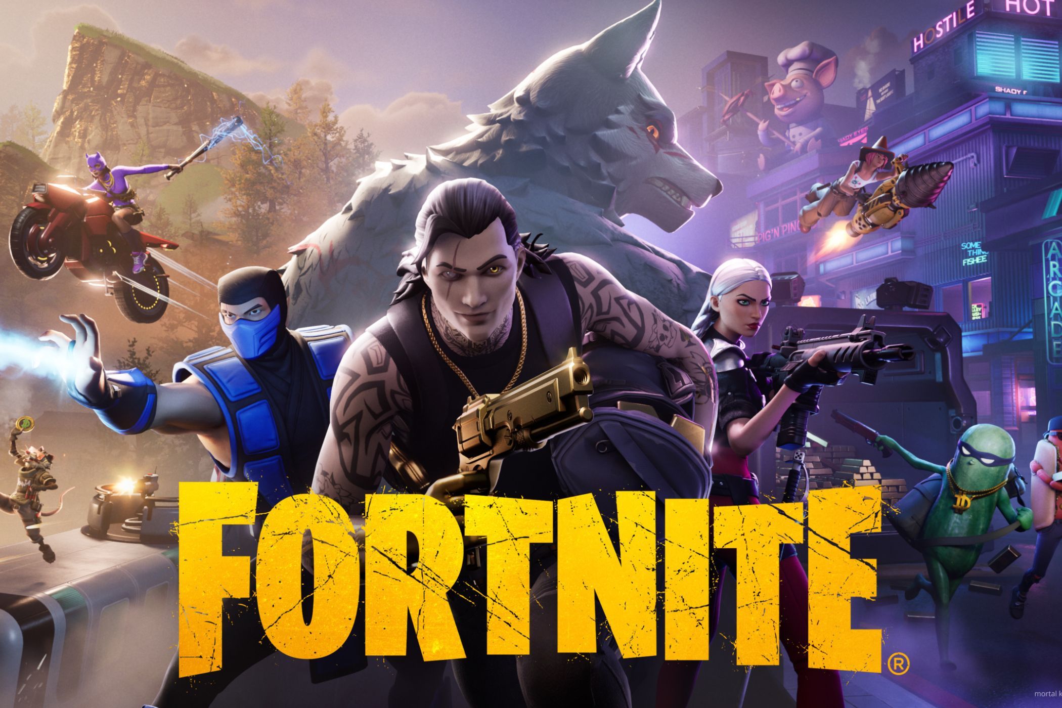 Fortnite promo image with soldiers and wolves