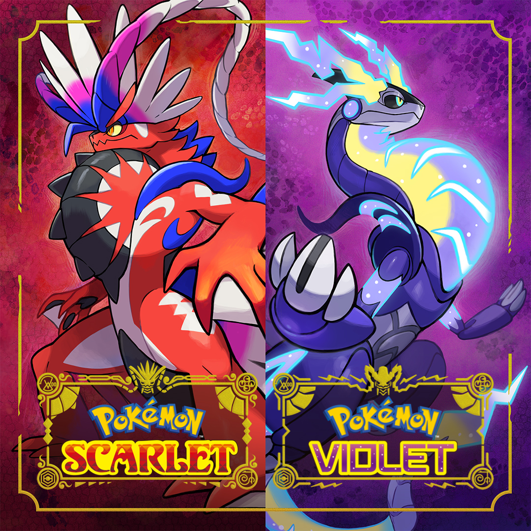 Product image of Pokemon Scarlet and Violet, with Koraidon and Miraidon featured on the left and right, respectively.
