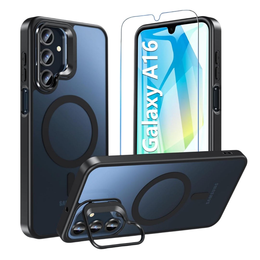 render of rc1wd magsafe compatible case for the galaxy a16 seen from three angles