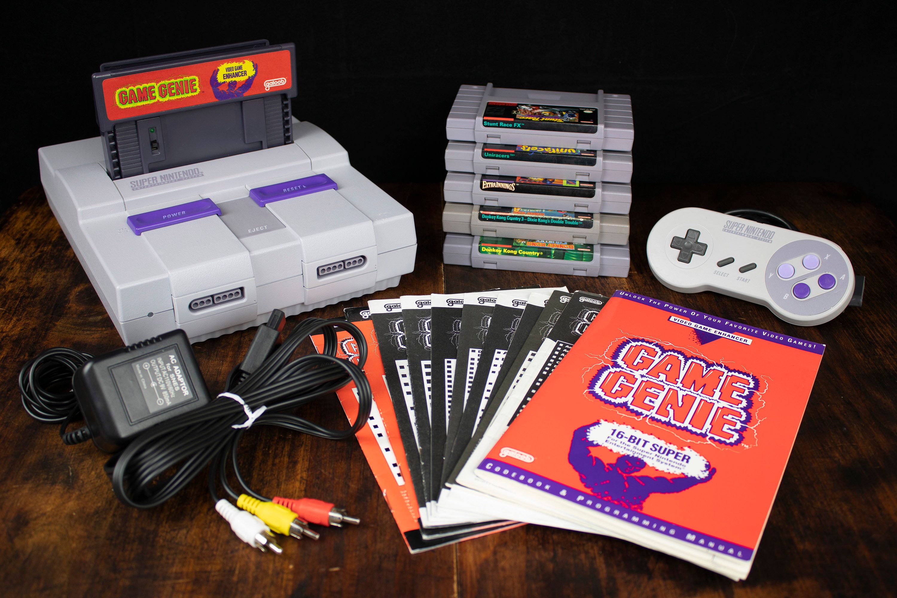 SNES console and games