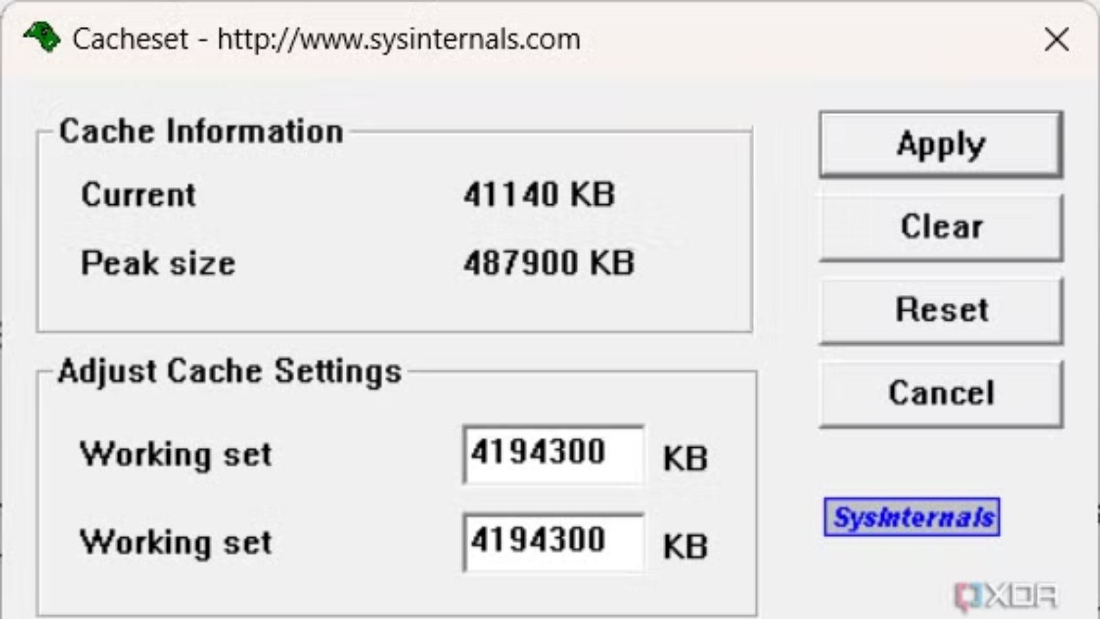 Screenshot showing Cacheset main window