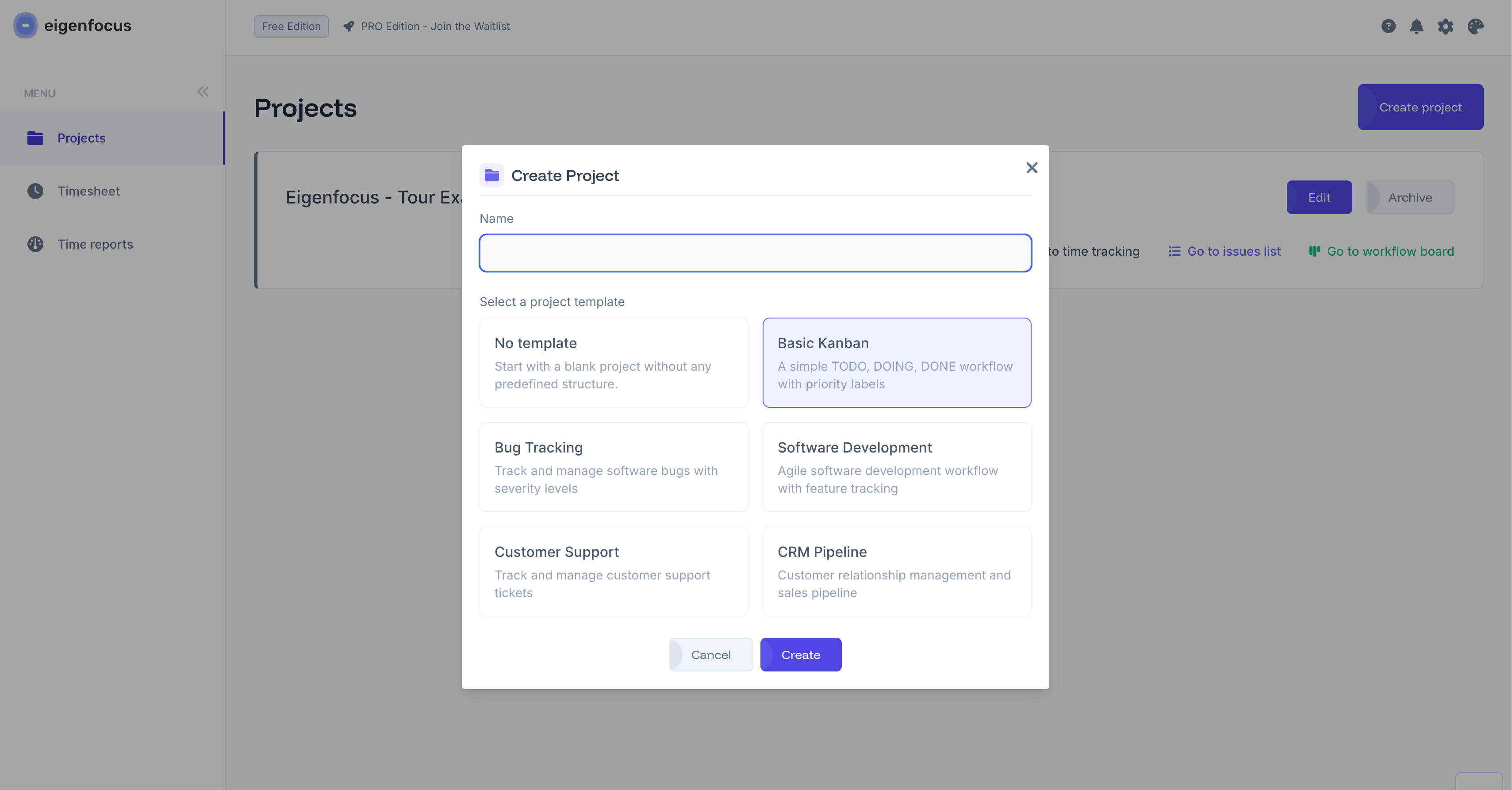 Eigenfocus - create project