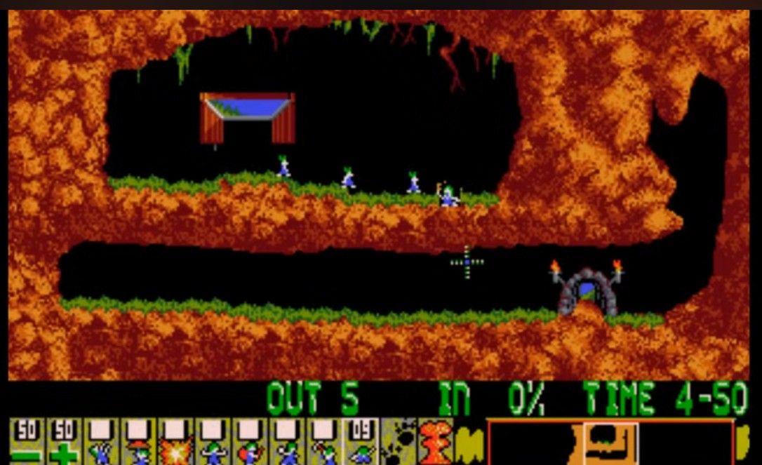 Guiding lemmings to the exit in Lemmings