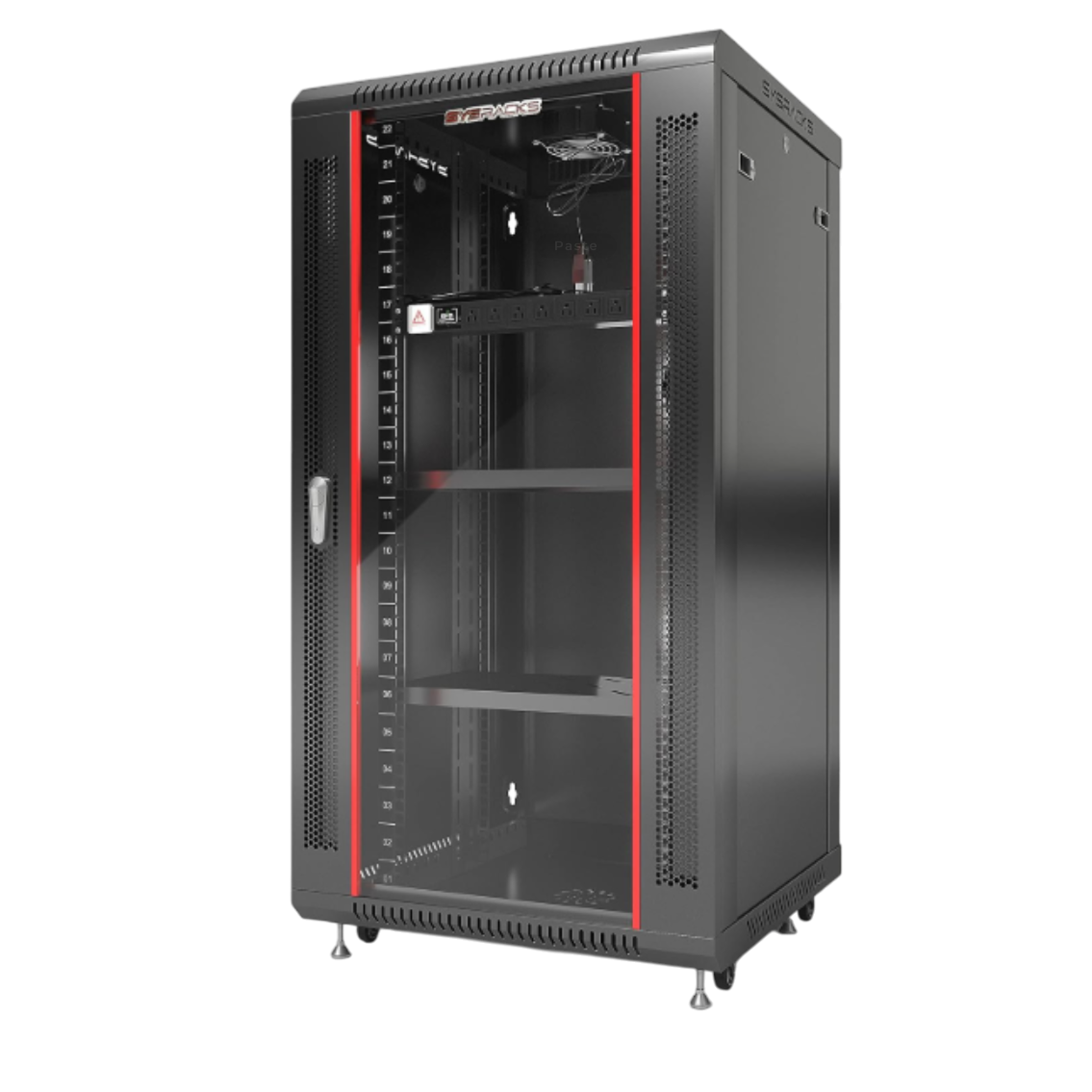 A transparent render of a server rack