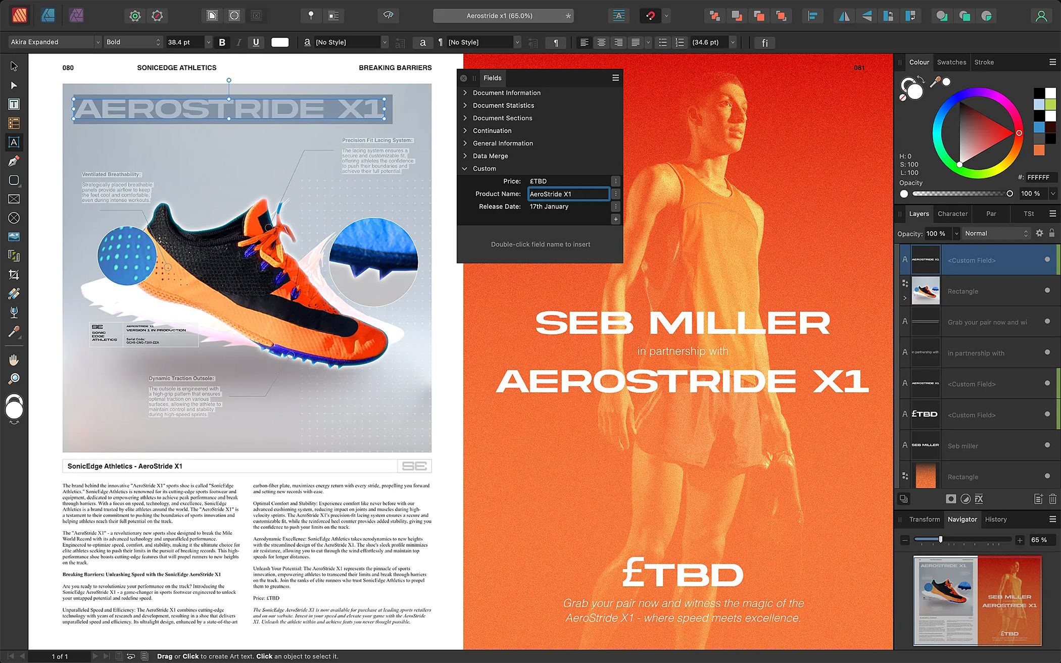 Affinity Publisher layout design with dynamic text