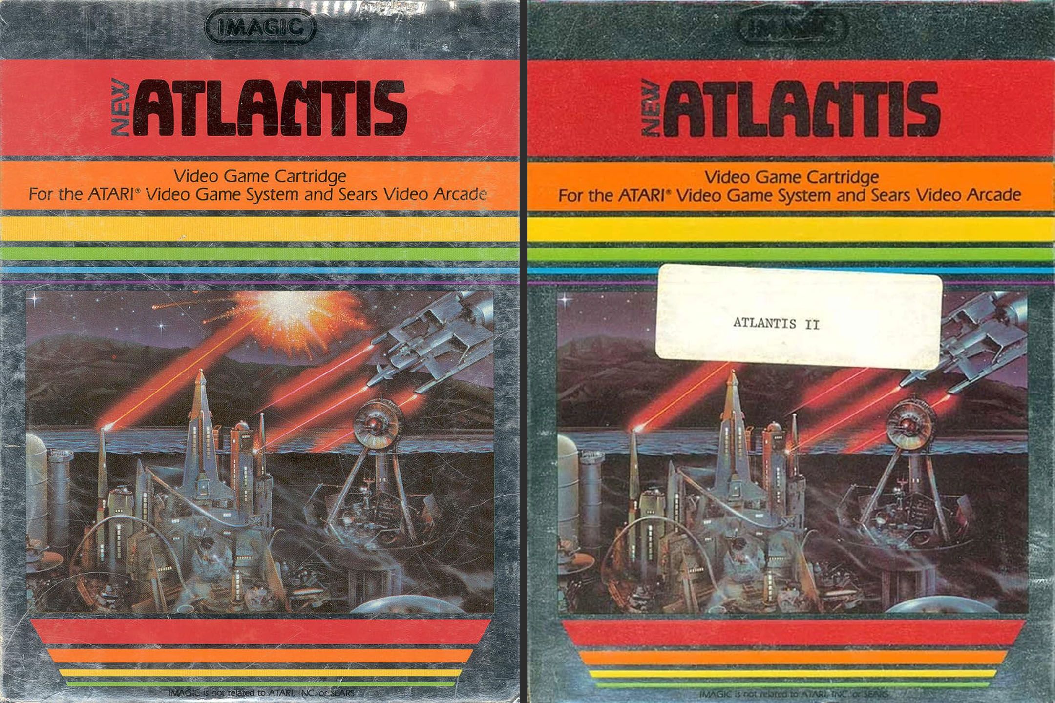 Labels for Atlantis I and Atlantis II for Atari side-by-side