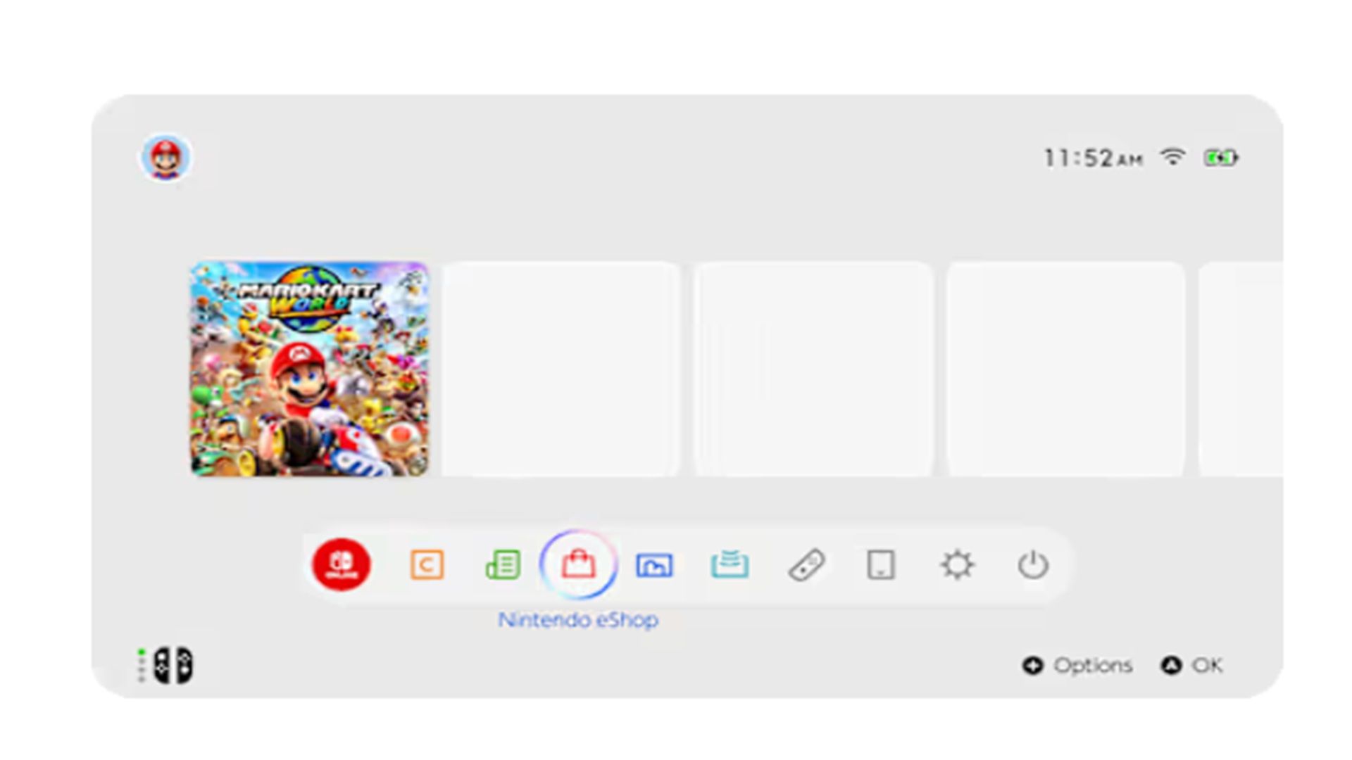 Una captura de pantalla de la pantalla de inicio de Nintendo Switch 2 desde el sitio web de Nintendo