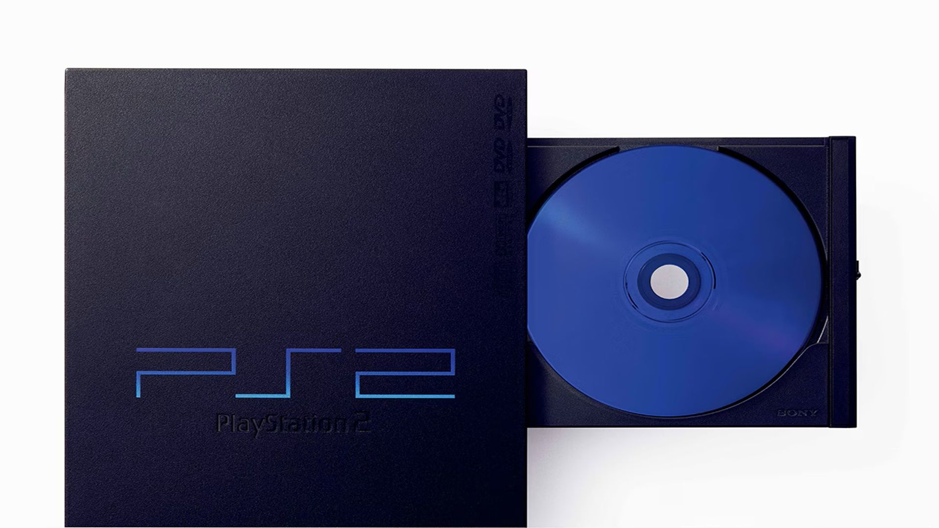 A shot of the PlayStation 2 with an open disc drive