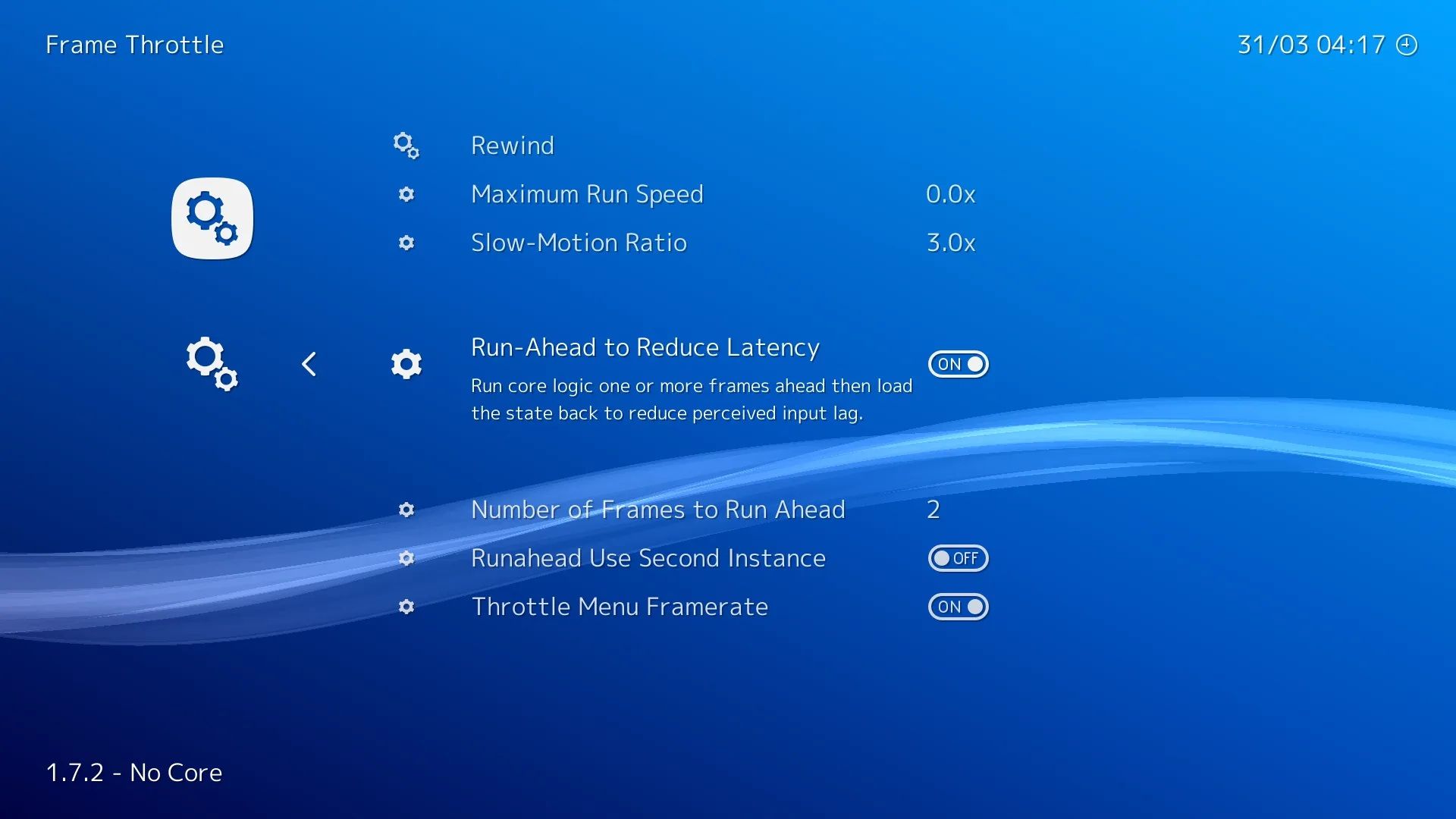 A screenshot of the menu to use Run Ahead