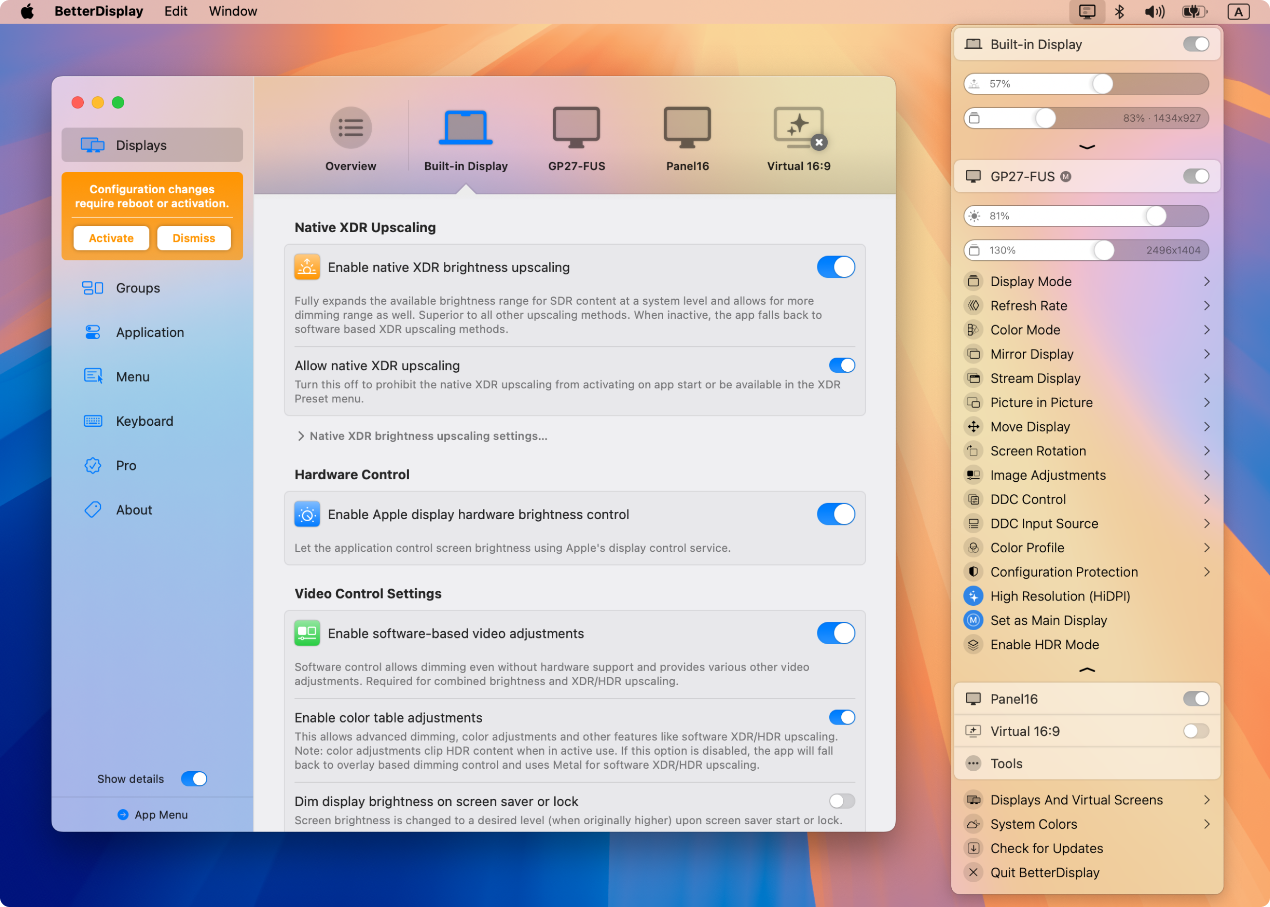Una captura de pantalla de BetterDisplay para macOS