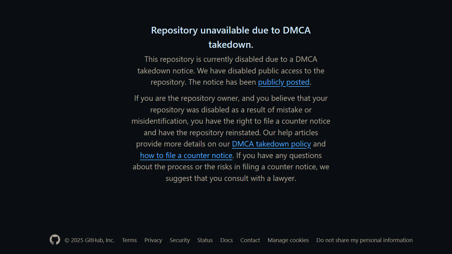 a dmca takedown notice on github