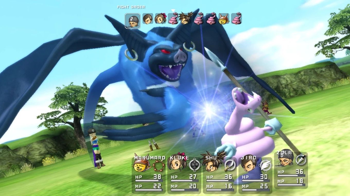 Blue Dragon battle screen featuring a giant bat enemy