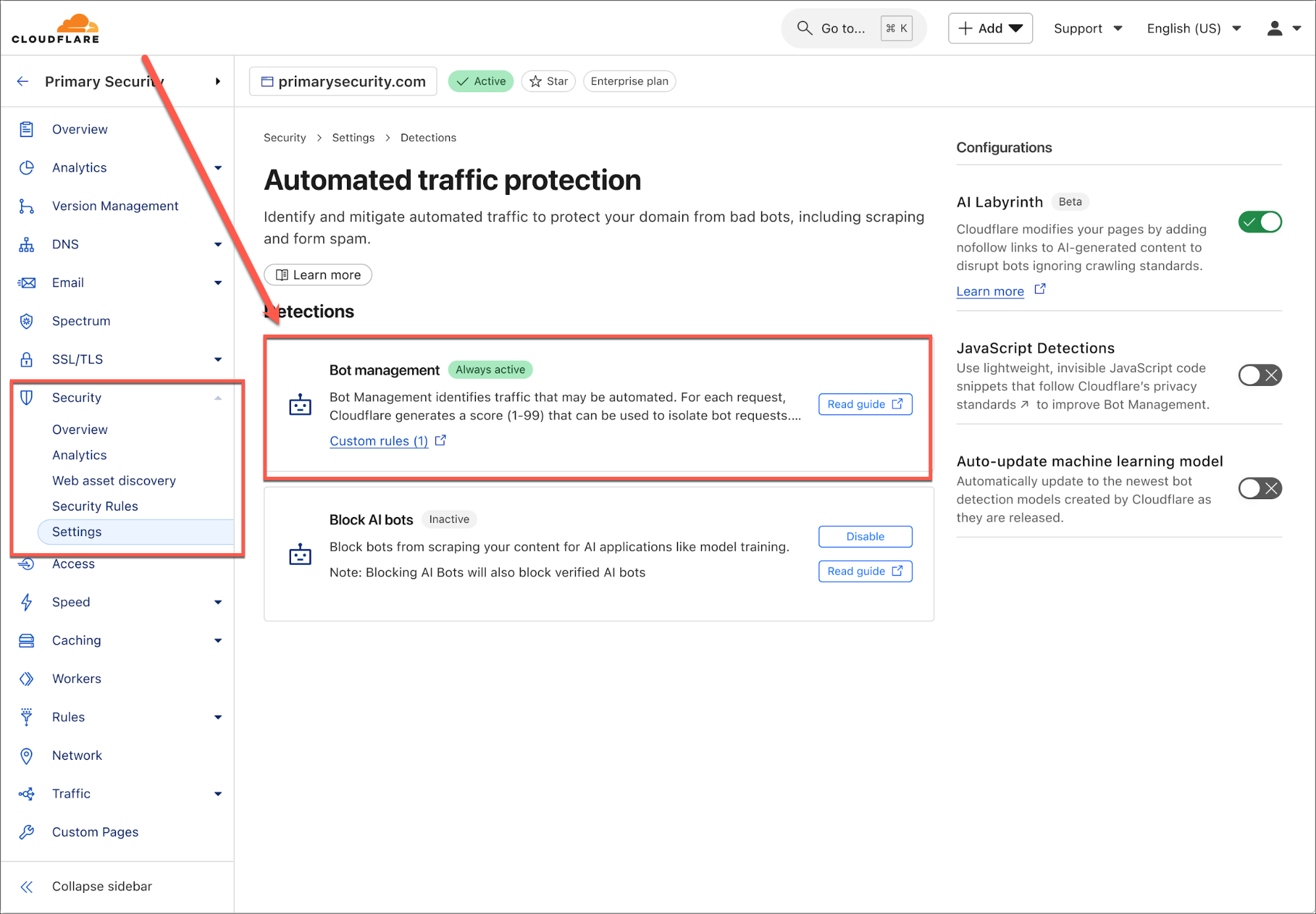 Cloudflare - turn on AI Labyrinth 1