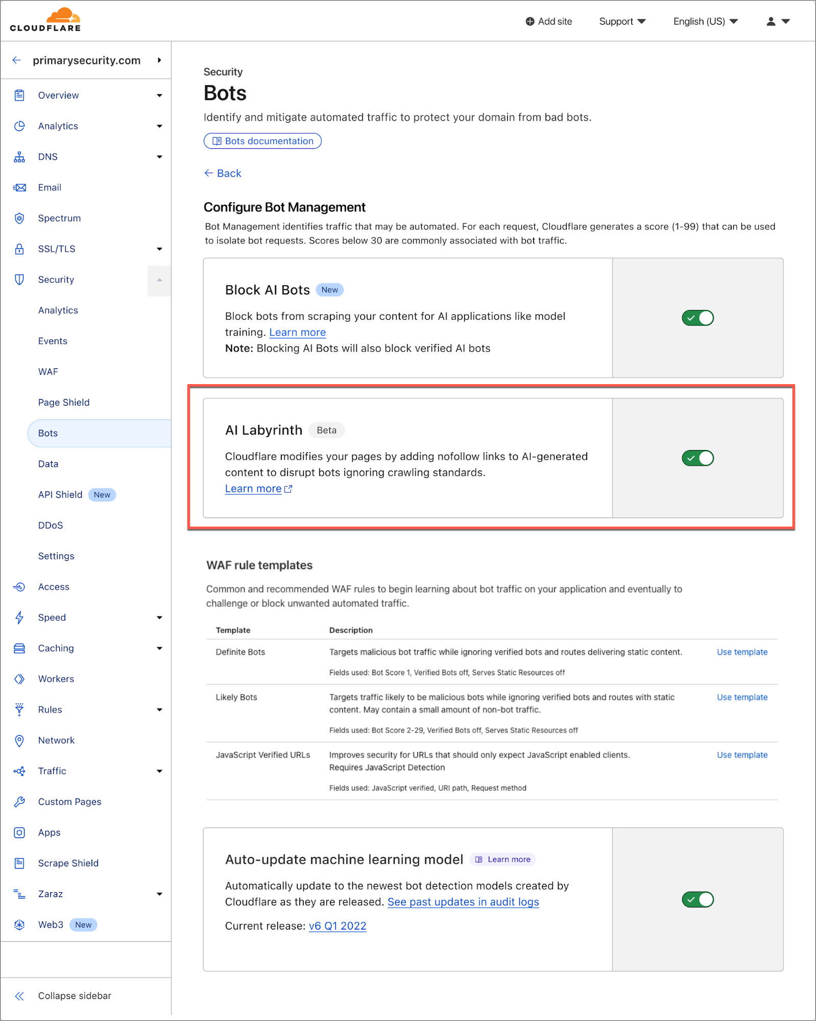 Cloudflare Turn on AI Labyrinth - 2