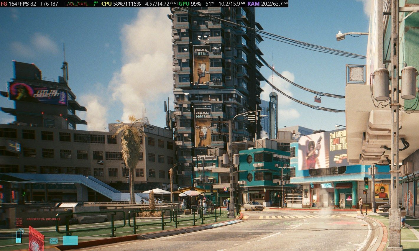 A screenshot of Steam's performance monitor in Cyberpunk 2077