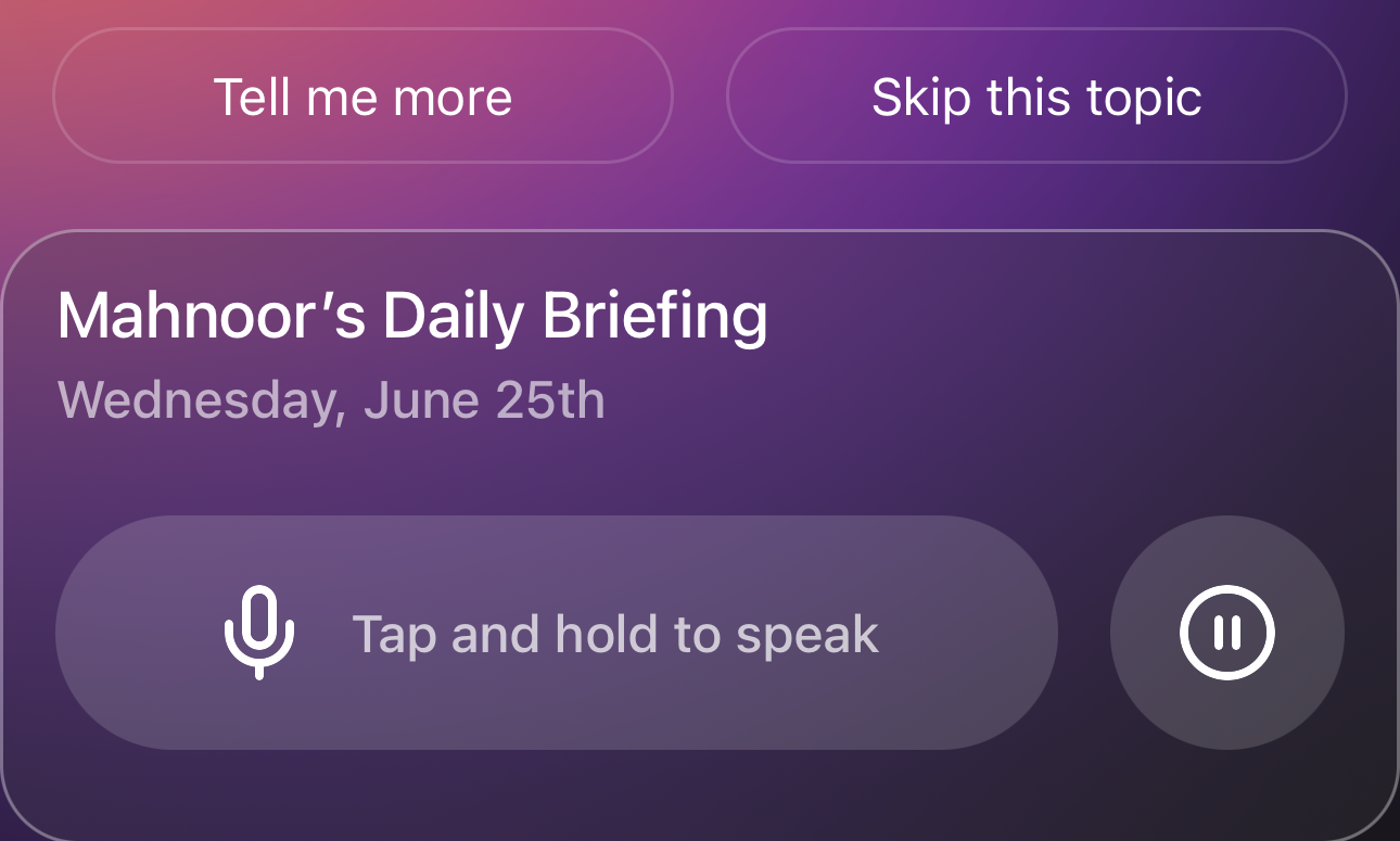 Huxe tap and hold to speak and skip this topic button
