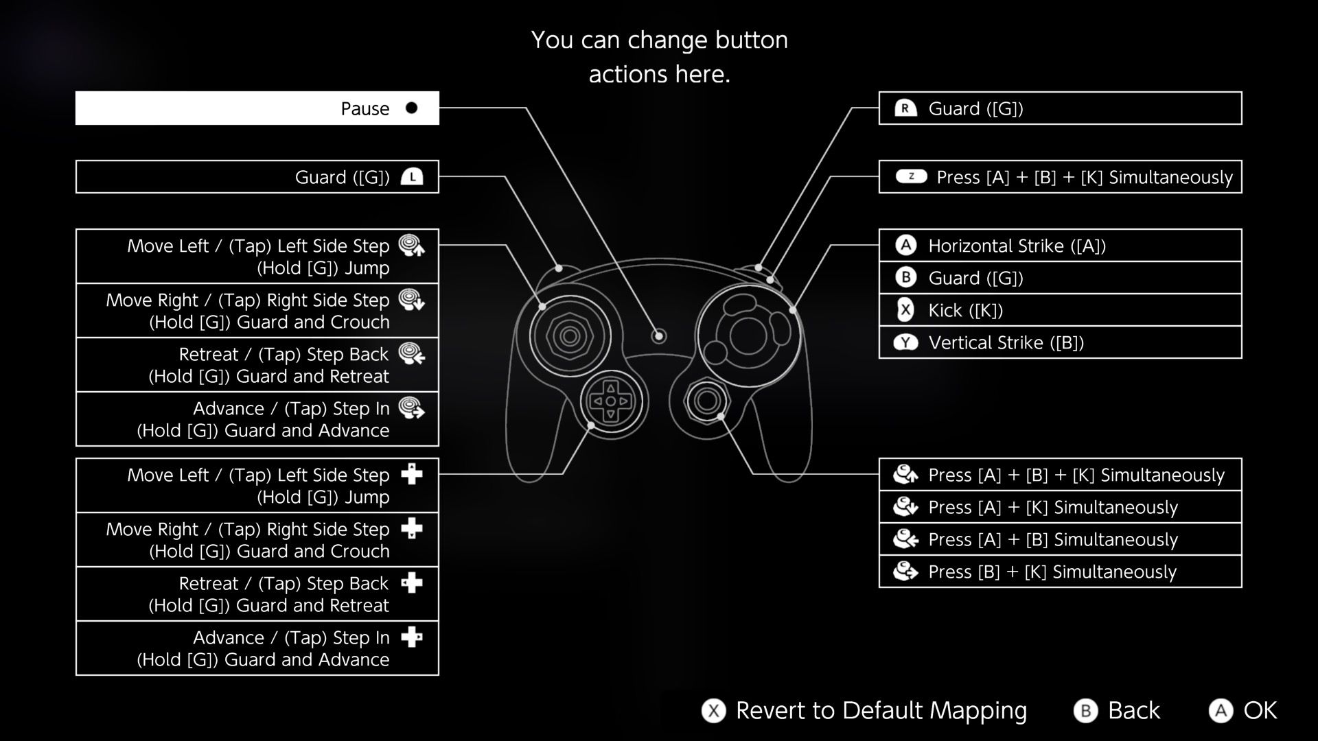 An image showing the NSO GameCube button mapping screen