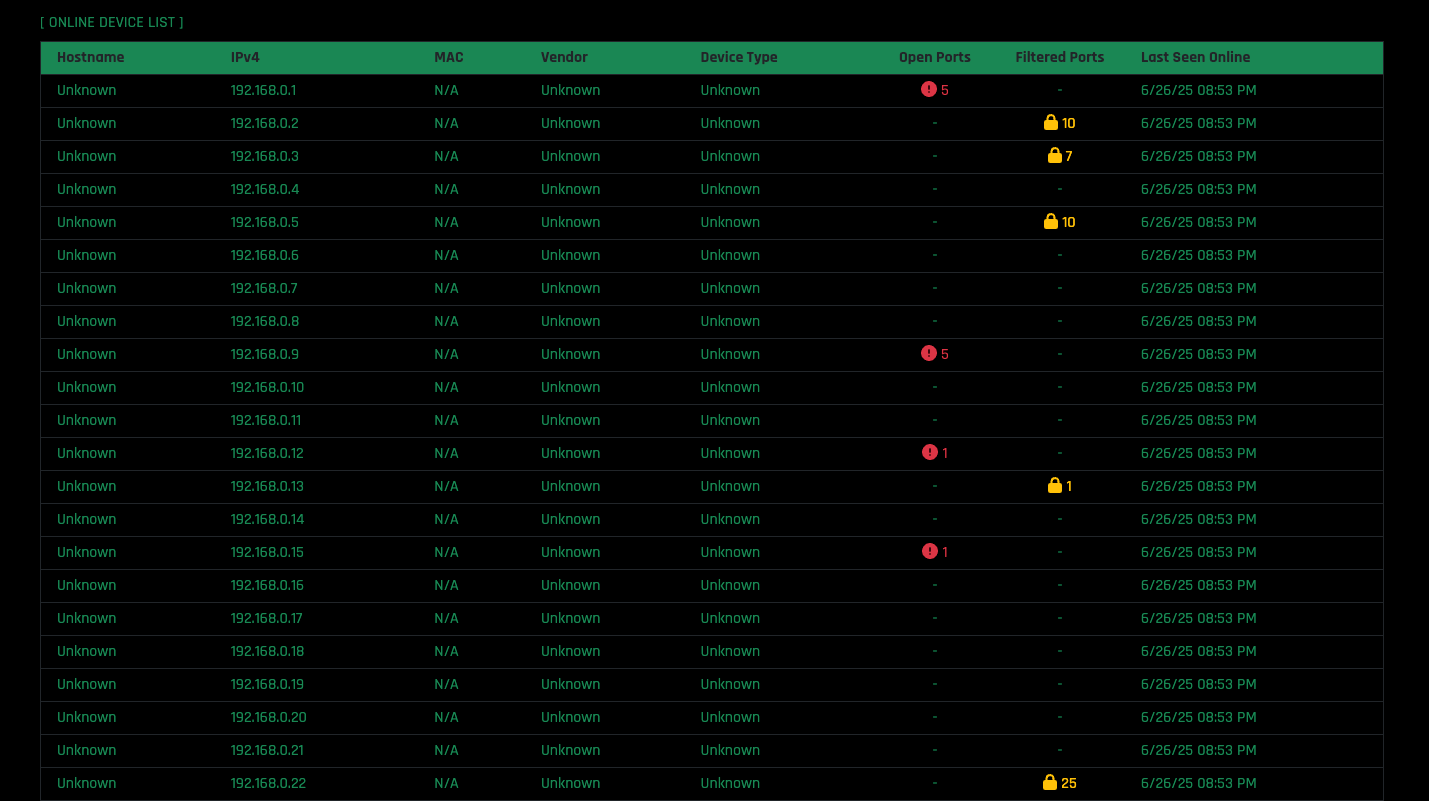 Reconya AI online device list