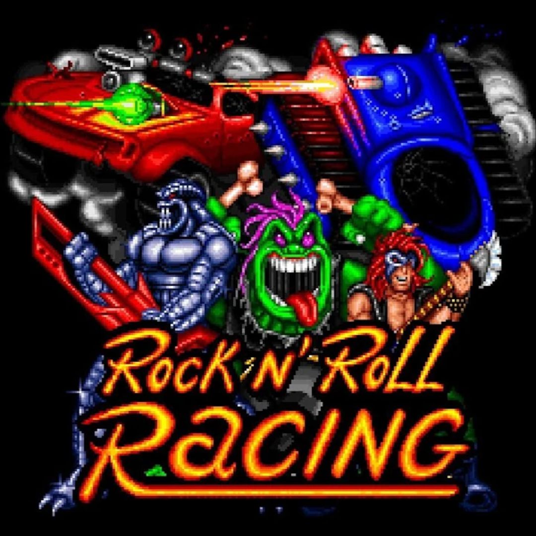 Product image for the SNES game Rock n' Roll Racing. 