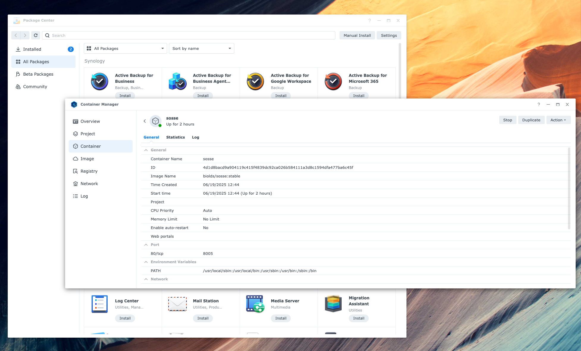sosse running on a Synology NAS