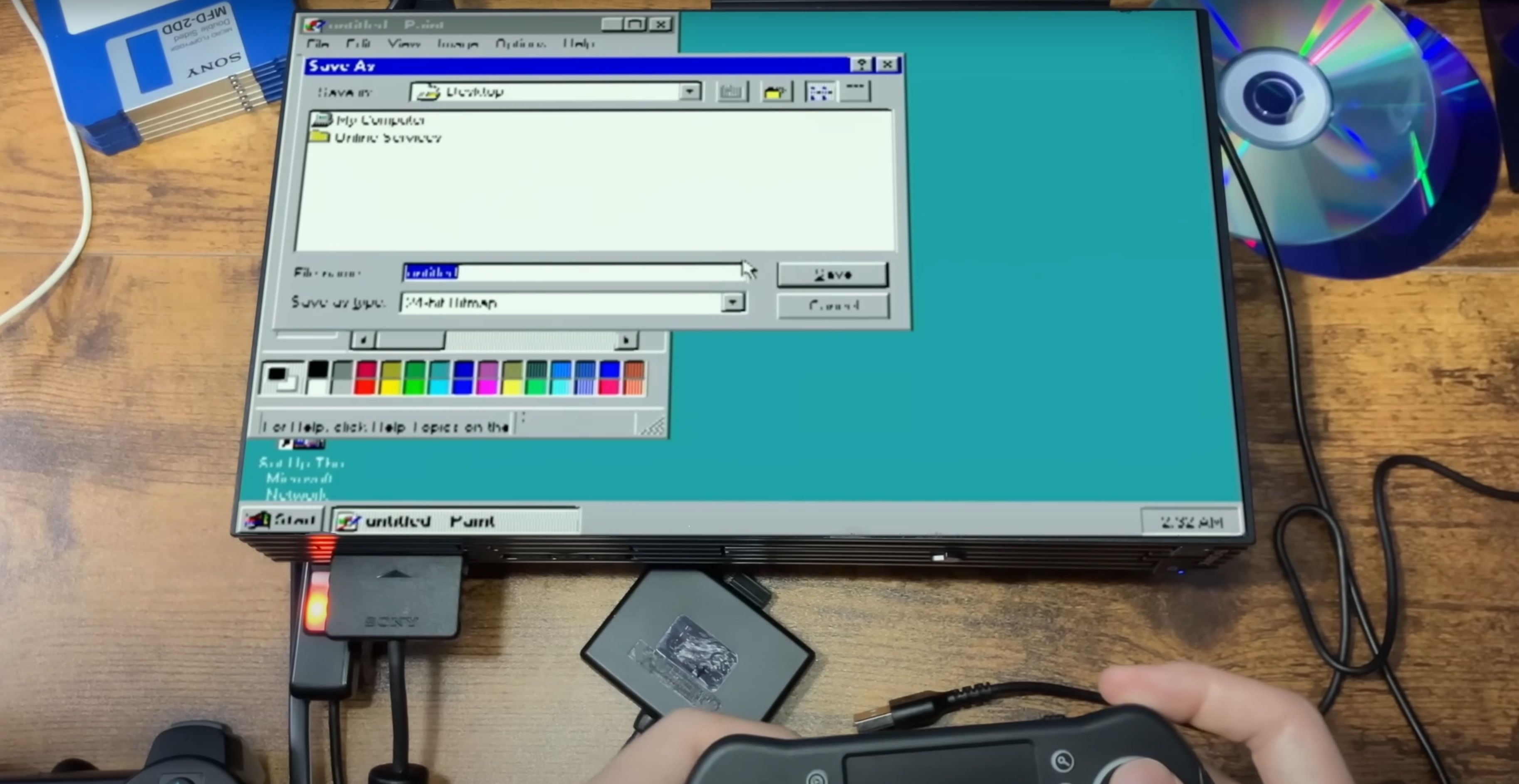 Screenshot showing Windows 95 running on PlayStation 2