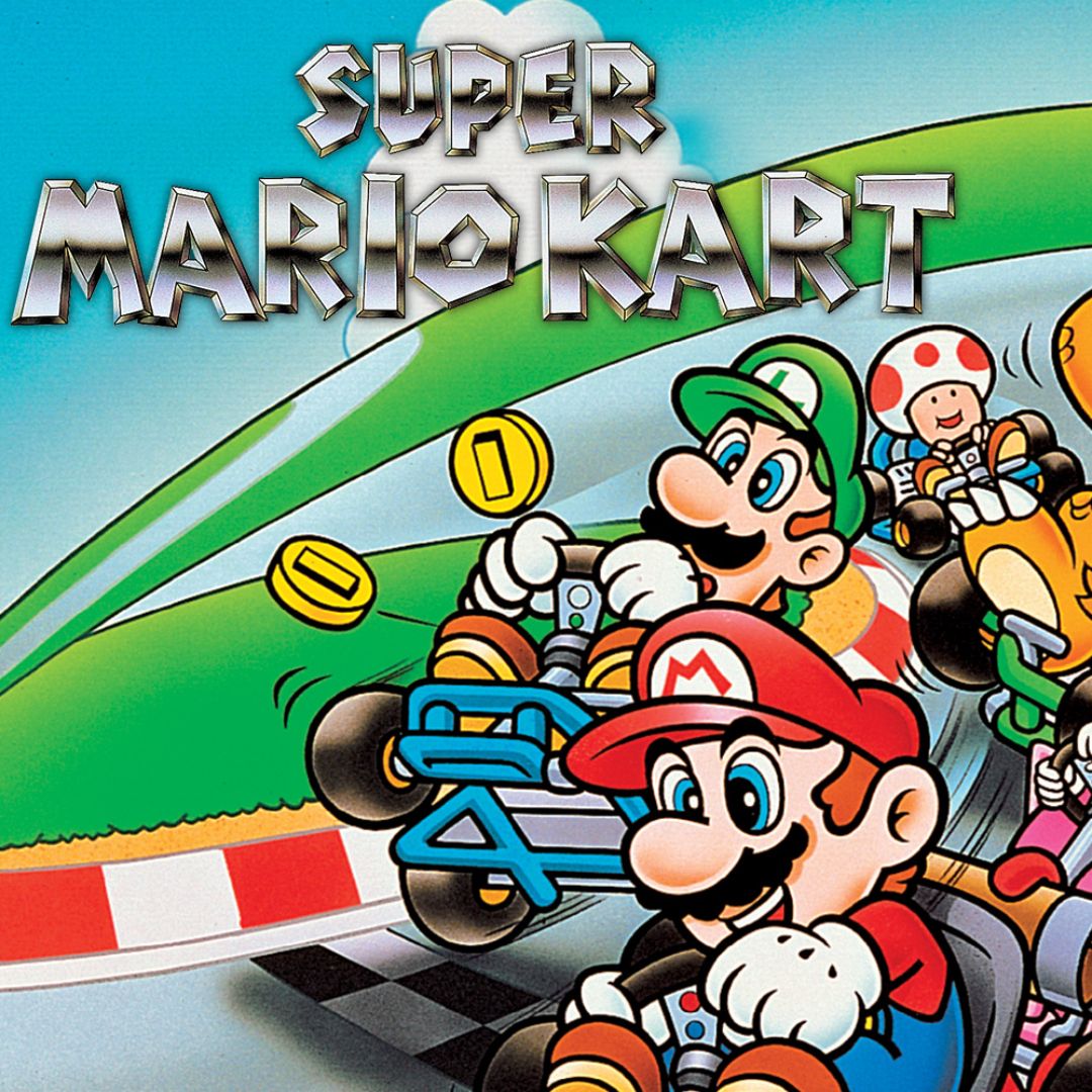 Product image for the SNES game Super Mario Kart.