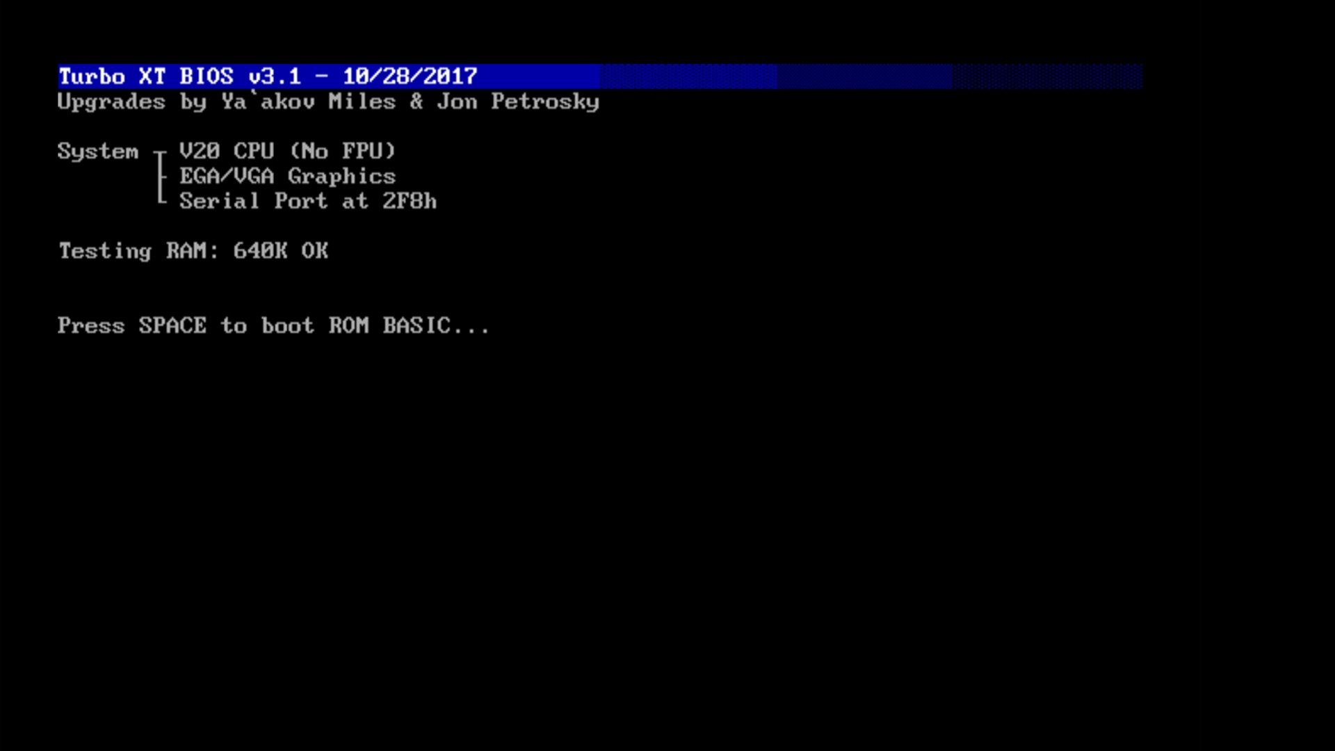 POST screen on Faux86, running on Raspberry Pi