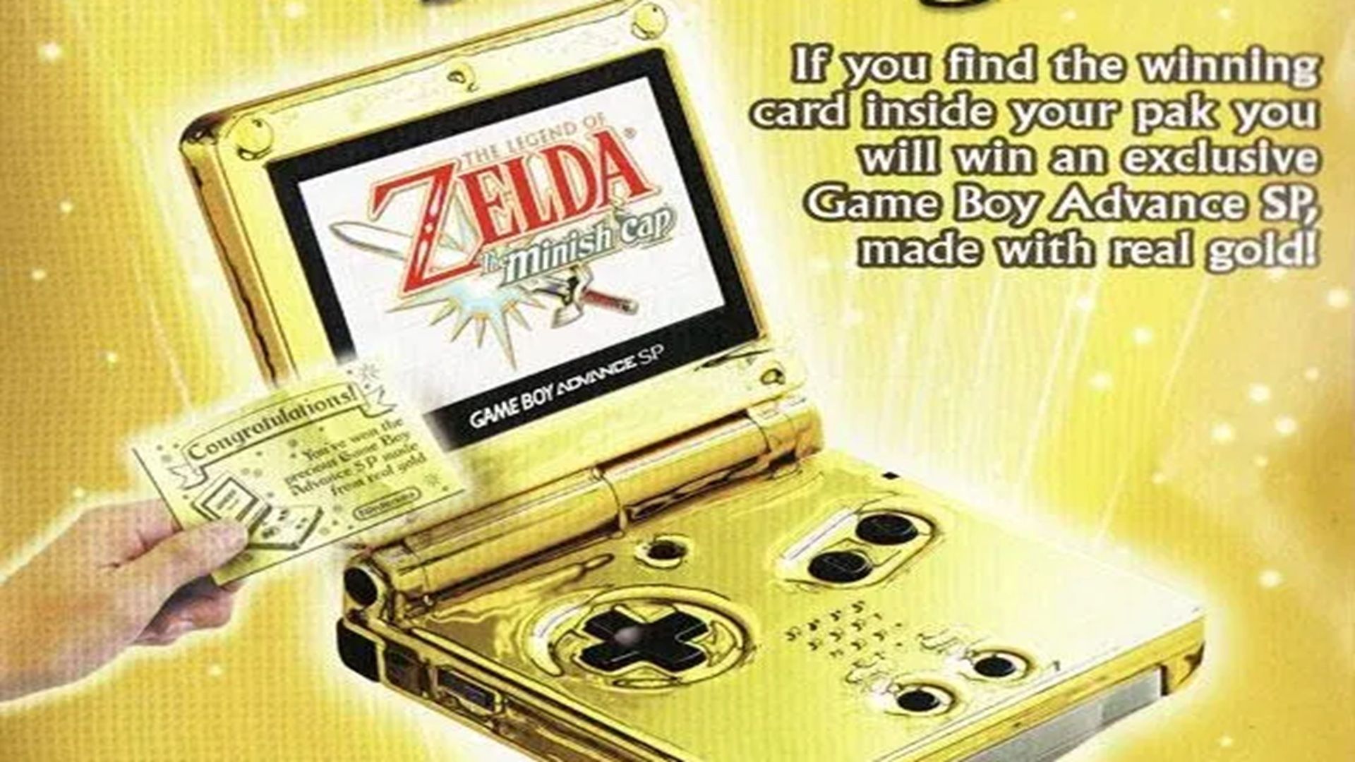 A shot of the original contest add for the 24K Gold Game Boy Advance