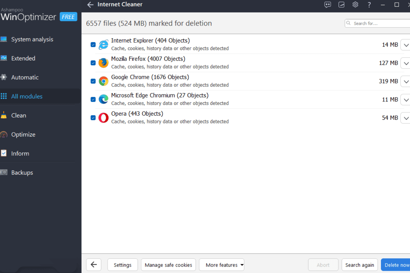 Screenshot of Ashampoo WinOptimizer