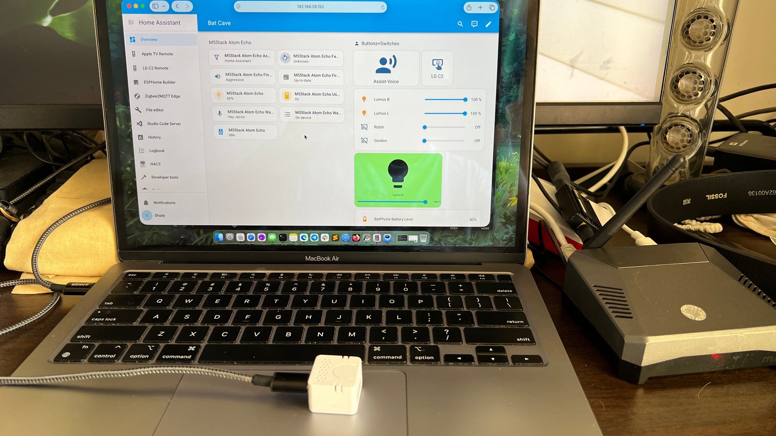 ATOM Echo smart speaker paired with Home Assistant running on Raspberry Pi