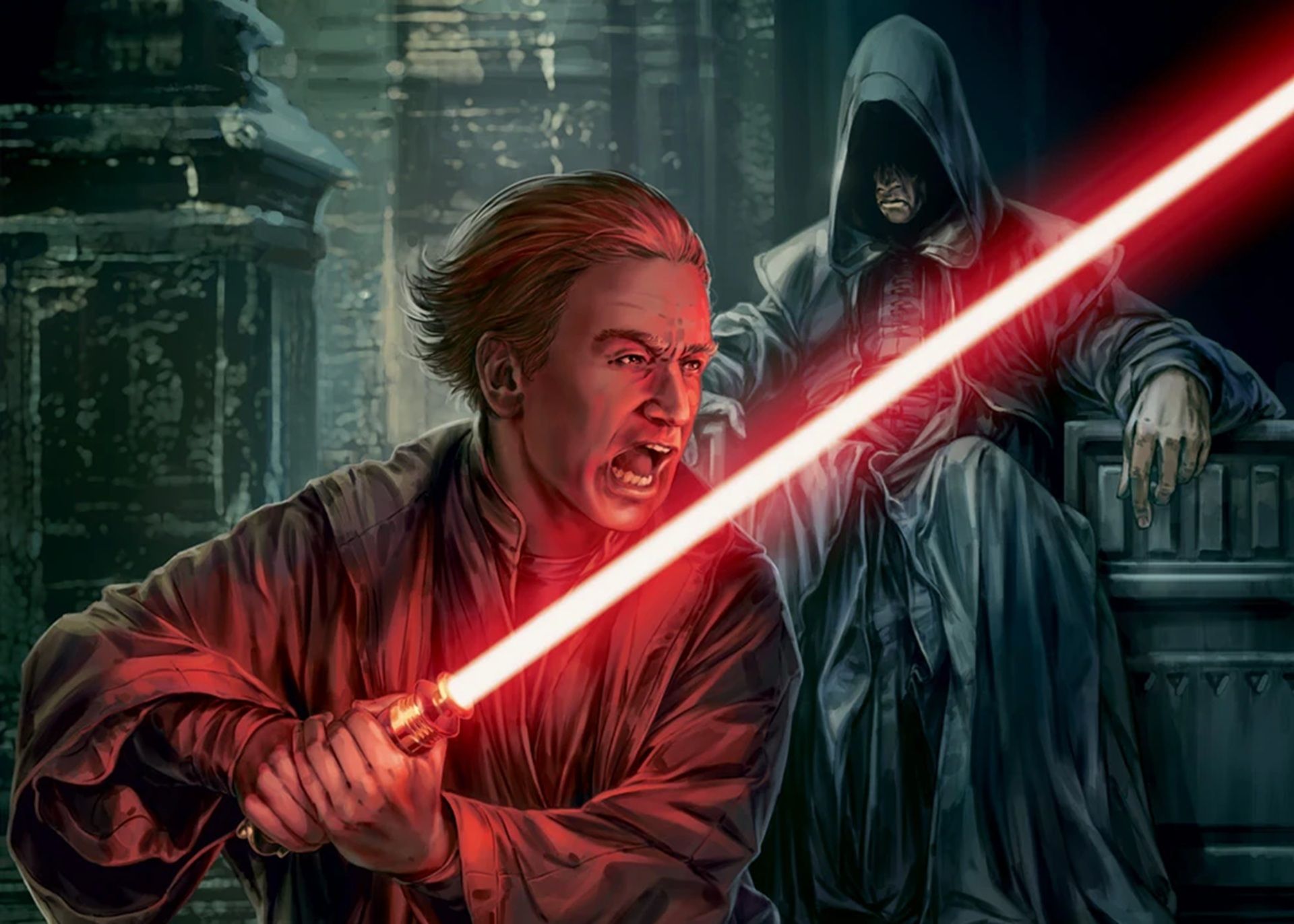 Darth Plagueis training Emperor Palpatine from Jedi vs. Sith: The Essential Guide to the Force book