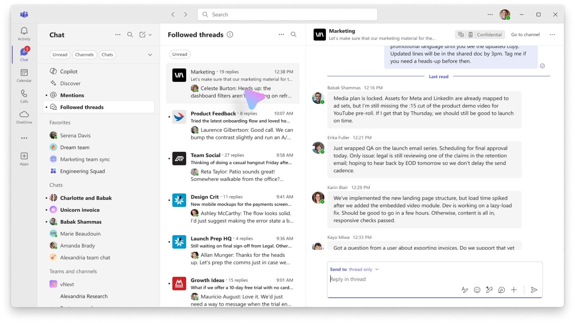 Imagen que muestra la vista de hilos seguidos en los equipos