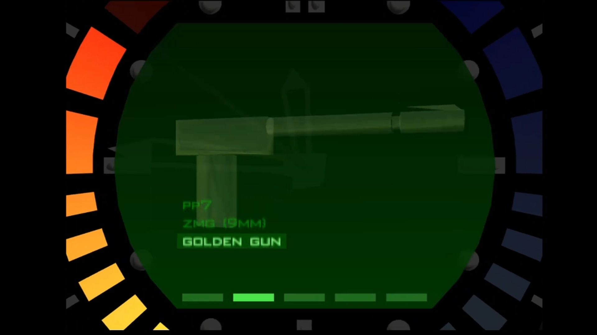 A screenshot of the Golden Gun menu in GoldenEye007