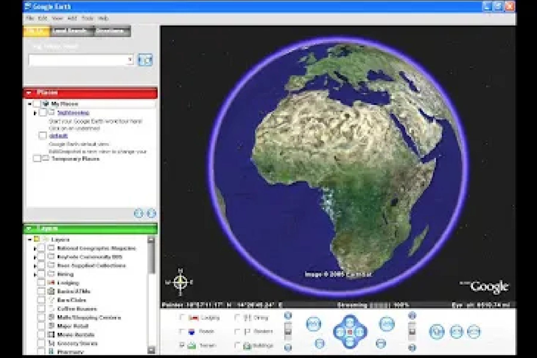 screenshot of the launch UI for google earth