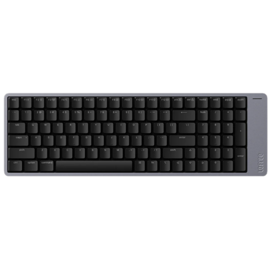 Transparent render of a black mechanical keyboard