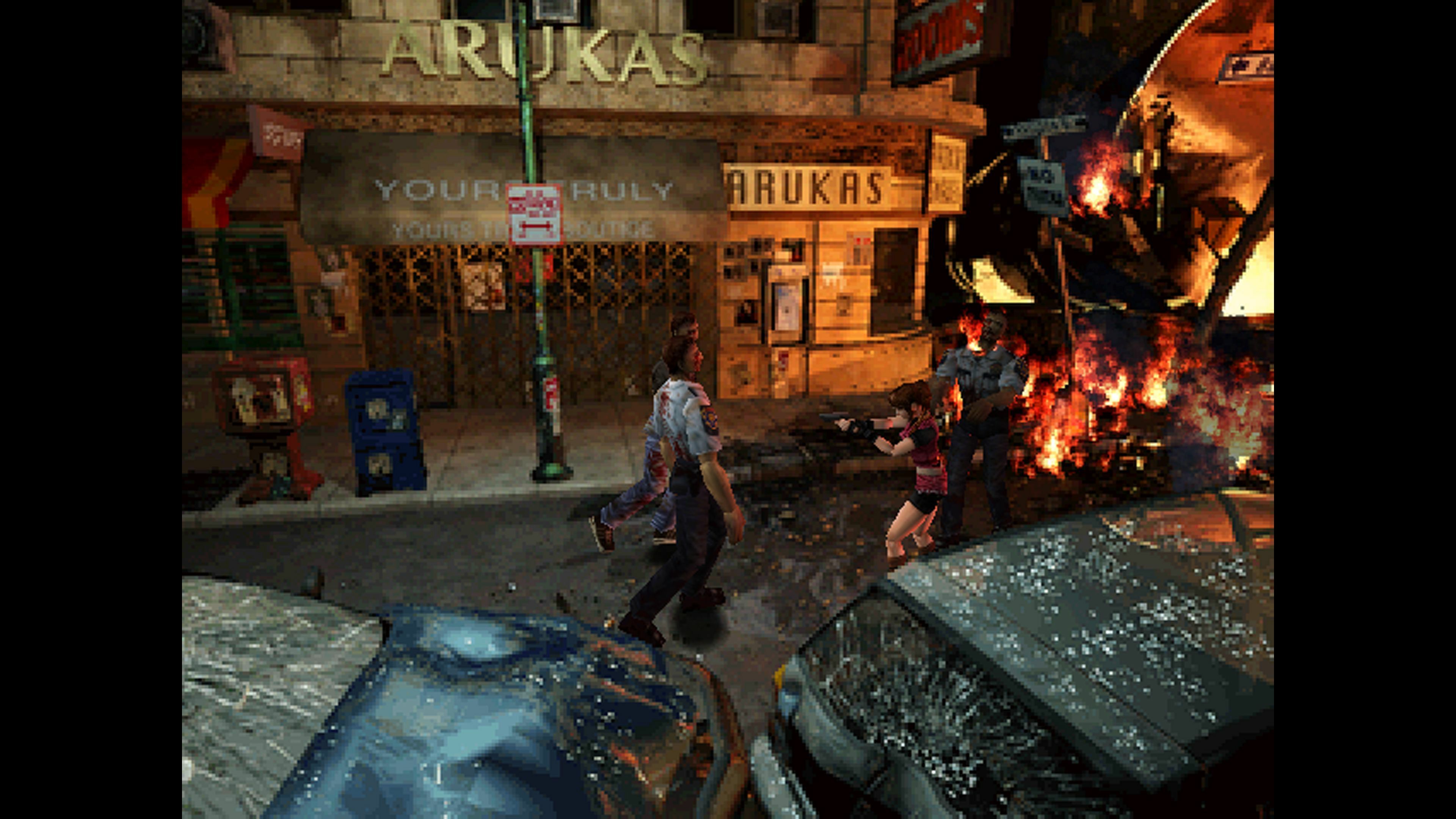 the original Resident Evil 2 showing Claire fighting in the streets