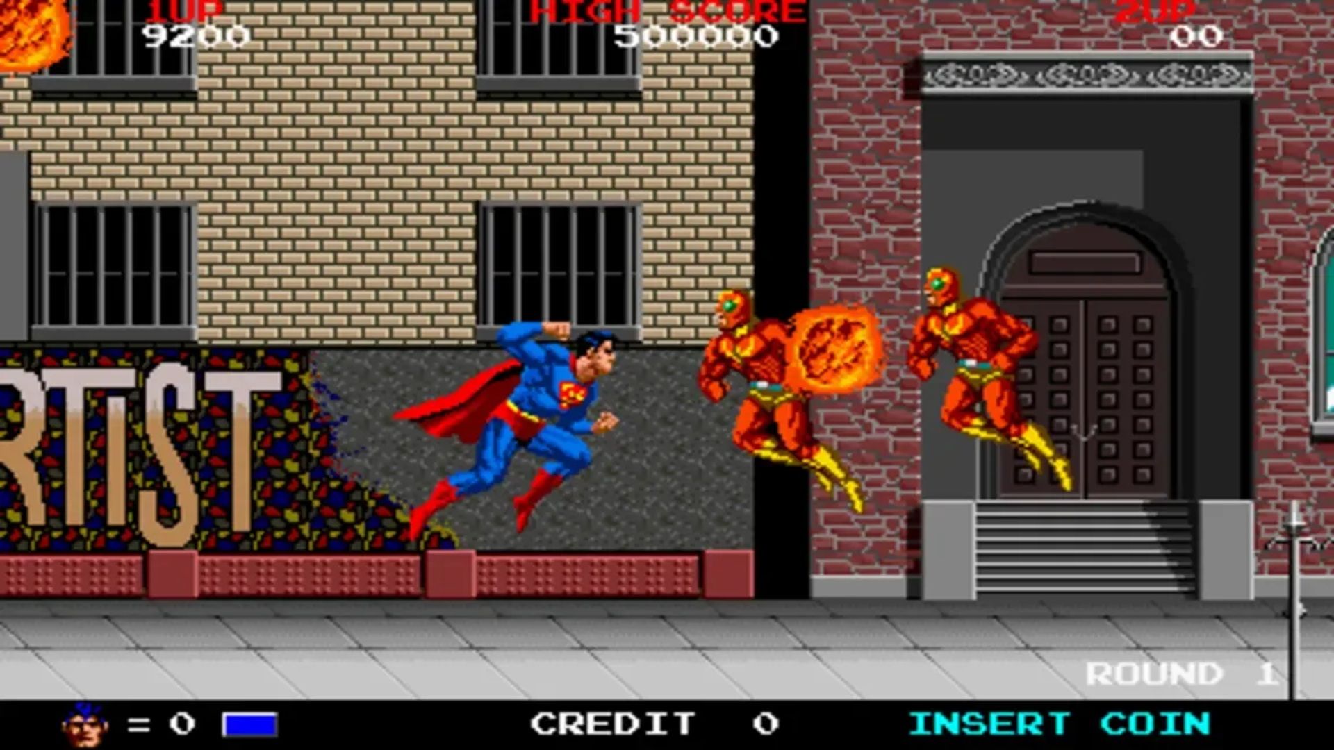 A screenshot of Superman fighting enemies in Superman The Video Game