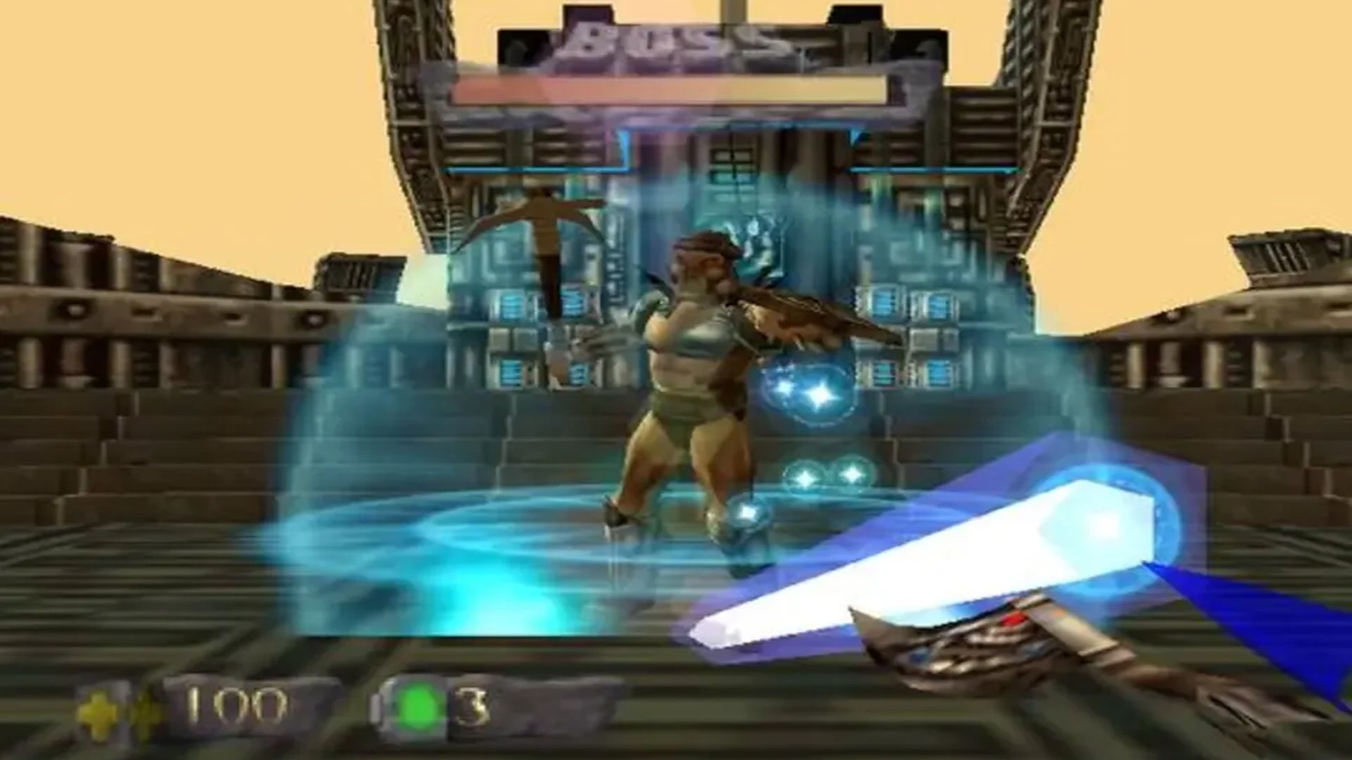 A screenshot of Turok using the Chronoscepter in Turok: Dinosaur Hunter